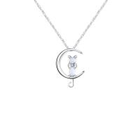 Collar de la joyería de plata esterlina, Plata de ley 925, con Piedra lunar, Gato, chapado en color de platina, para mujer, 23mm, longitud:aproximado 15.74 Inch, Vendido por UD