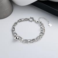 Pulseras de Plata Estelina, Plata de ley 925, Doble capa & para mujer, plateado, longitud:aproximado 6.3 Inch, Vendido por UD