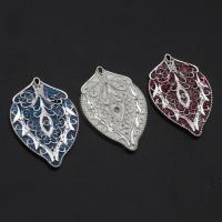 Zinc Alloy Rhinestone Pendants, Leaf, enamel & with rhinestone 42mm 