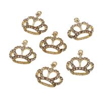 Zinc Alloy Rhinestone Pendants, Crown, with rhinestone, golden, 22mm 