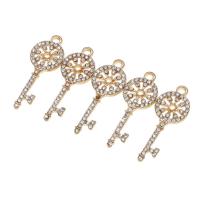 Zinc Alloy Rhinestone Pendants, Key, with rhinestone, golden, 34mm 