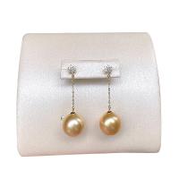 Sur de Oro Sea Pearl Pendientes con Colgantes, con cúbica circonia & oro 18K, Esférico, para mujer, dorado, 11-12mm, Vendido por Par