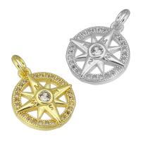 Cubic Zirconia Micro Pave Brass Pendant, Flat Round, plated, micro pave cubic zirconia & hollow Approx 3mm 