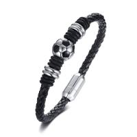 Acier inoxydable 304 bracelet, avec Cuir, Football, bijoux de mode & longueur différente pour le choix & pour homme, Vendu par PC