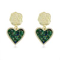 Boucle d'oreille de goutte en cristal, laiton, avec cristal, coeur, Plaqué or 18K, Style coréen & pour femme, plus de couleurs à choisir Vendu par paire