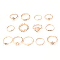 Zink-Legierung Ring Set, Zinklegierung, goldfarben plattiert, 13 Stück & für Frau & mit Strass, 21mm,22mm,17mm,19mm,18mm, verkauft von setzen