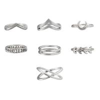 Zink-Legierung Ring Set, Zinklegierung, Platinfarbe platiniert, 7 Stück & für Frau, 17mm,17.5mm,18mm, verkauft von setzen