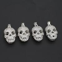 Zinc Alloy Rhinestone Pendants, Skull, with rhinestone, white, 35mm 