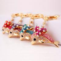 Zinc Alloy Key Clasp, with Czech Rhinestone, Dolphin, high quality plated, fashion jewelry & for woman & enamel 