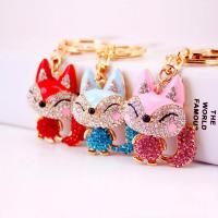 Zinc Alloy Key Clasp, with Czech Rhinestone, Fox, high quality plated, fashion jewelry & for woman & enamel 