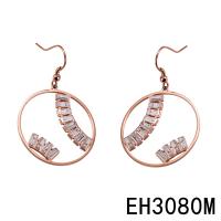 Boucles d'oreilles en acier titane, avec zircon cubique, beignet, Placage ionique sous vide, pour femme & facettes, couleur or rose Vendu par paire