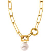 Collier de bijoux de titane, Acier titane, avec Shell Pearl, avec 1.97Inch chaînes de rallonge, Rond, Placage ionique sous vide, pour femme, doré, 14mm Environ 16.14 pouce, Vendu par PC