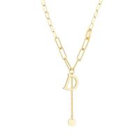 Acier titane collier de chandail, avec 2.36Inch chaînes de rallonge, Lettre D, Placage ionique sous vide, pour femme & avec strass, doré Environ 19.02 pouce, Vendu par PC