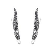 Brass Stud Earring, Feather, for woman, silver color 