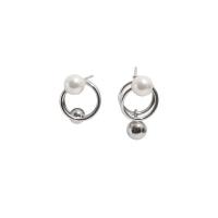 Boucles d'oreilles asymétriques, laiton, avec perle de plastique, pour femme, argent, 6mm,12mm, Vendu par paire