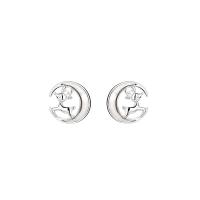 Brass Stud Earring, Deer, for woman, silver color, 13mm 