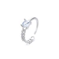 laiton Cuff Bague, Réglable & pavé de micro zircon & pour femme, argent, 17mm, Vendu par PC