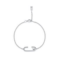 Cúbicos Circonia pulsera Latón de Micro pavimenta, metal, con Perlas plásticas, micro arcilla de zirconia cúbica & para mujer, plateado, 7x24mm, longitud:18 cm, Vendido por UD