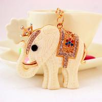 Zinc Alloy Key Clasp, with Czech Rhinestone, Elephant, high quality plated, fashion jewelry & for woman & enamel, golden 