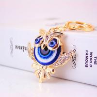 Zinc Alloy Key Clasp, with Czech Rhinestone, Owl, high quality plated, fashion jewelry & for woman & enamel, blue 