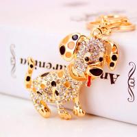 Zinc Alloy Key Clasp, with Czech Rhinestone, Dog, high quality plated, fashion jewelry & for woman & enamel, golden 