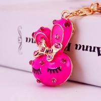 Zinc Alloy Key Clasp, with Czech Rhinestone, Rabbit, high quality plated, fashion jewelry & for woman & enamel 