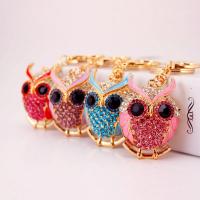 Zinc Alloy Key Clasp, with Czech Rhinestone, Owl, high quality plated, fashion jewelry & for woman & enamel 