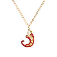 Zink Legierung Straßkette, Zinklegierung, mit Verlängerungskettchen von 1.97, Chili, hochwertige plattiert und nie verblassen, Modeschmuck & für Frau & mit Strass, rot, 39x29mm, Länge:16.54 ZollInch, verkauft von PC