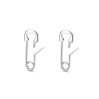 Brass Stud Earring, Safety Pin, for woman, platinum color 