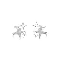 Brass Stud Earring, for woman & with rhinestone, platinum color, 14mm 