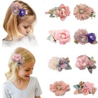 Pince à cheveux enfants, Soie, fleur, fait à la main, Fille & styles différents pour le choix, couleurs mélangées, 76.1mm, Vendu par PC