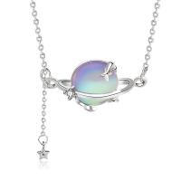 Zircon cubique Micro Pave collier en argent sterling, Argent sterling 925, avec Moonstone, Placage de couleur platine, pavé de micro zircon & pour femme Environ 15.73 pouce, Vendu par PC