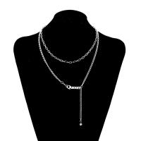 Titanium Steel Jewelry Necklace, Double Layer & Unisex & snake chain & with rhinestone, silver color cm 