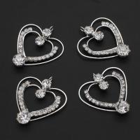 Rhinestone Brass Pendants, Heart, with rhinestone, silver color, 24-36mm 