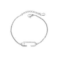 Cúbicos Circonia pulsera Latón de Micro pavimenta, metal, con Perlas plásticas, micro arcilla de zirconia cúbica & para mujer, plateado, 7x24mm, longitud:18 cm, Vendido por UD