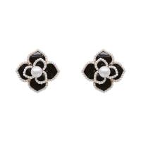 Boucle d'oreille en alliage de zinc en plastique perle, avec perle de plastique, fleur, Placage de couleur d'or, Style coréen & pour femme, plus de couleurs à choisir, 20mm, Vendu par paire