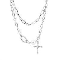 Collier de bijoux de titane, Acier titane, avec perle de plastique, Double couche & unisexe, argent cm, Vendu par PC