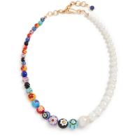 Collier en Murano bijoux, chalumeau, avec perle d'eau douce cultivée, pour femme, couleurs mélangées, Vendu par PC