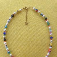 Collier en Murano bijoux, chalumeau, avec Acier titane & perle d'eau douce cultivée, Mauvais œil, pour femme, couleurs mélangées Environ 45 cm, Vendu par PC