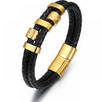 cordon en cuir bracelet ordinaire, avec Acier inoxydable 304, pour homme, couleurs mélangées .5 cm, Vendu par PC