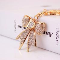 Zinc Alloy Key Clasp, with Czech Rhinestone, Bowknot, high quality plated, fashion jewelry & Unisex, golden 