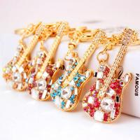 Zinc Alloy Key Clasp, with Czech Rhinestone, Guitar, high quality plated, fashion jewelry & Unisex 