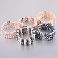 Bracelets de perles En alliage de zinc , perle d'eau douce cultivée, avec alliage de zinc, Placage de couleur platine, unisexe, plus de couleurs à choisir, 8-9mm Environ 7.48 pouce, Vendu par PC