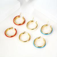 Pendiente del aro de latón, metal, plata esterlina aguja de pendiente, Donut, chapado en color dorado, para mujer & esmalte, más colores para la opción, 32mm, Vendido por Par