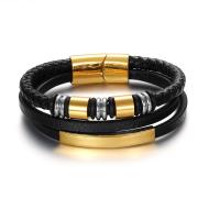 Cuir bracelet, avec Acier titane, Placage ionique sous vide, trois couches & Vintage & pour homme, plus de couleurs à choisir Environ 8.46 pouce, Vendu par PC