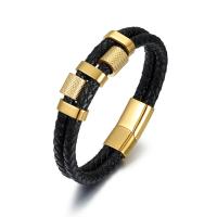 Cuir bracelet, avec Acier titane, Placage ionique sous vide, Double couche & Vintage & pour homme, plus de couleurs à choisir, 15mm Environ 8.46 pouce, Vendu par PC