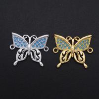 Cubic Zirconia Micro Pave Brass Connector, Butterfly, plated & micro pave cubic zirconia 