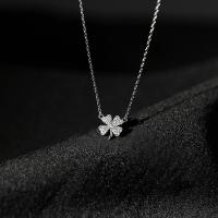 Zircon cubique Micro Pave collier en argent sterling, Argent sterling 925, Trèfle à quatre feuilles, Placage de couleur platine, pavé de micro zircon & pour femme Environ 15.74 pouce, Vendu par PC