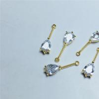 Cubic Zirconia Brass Pendants, with Cubic Zirconia, Teardrop, gold color plated, DIY 