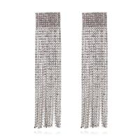 Fashion Fringe Earrings, Zinc Alloy, Tassel, plated, for woman & with rhinestone 